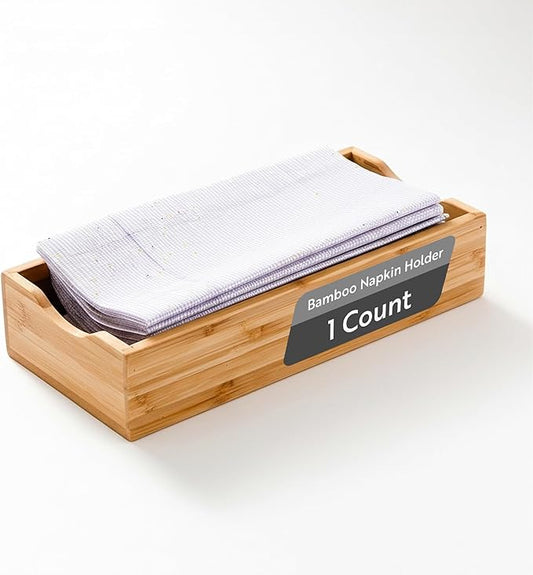 9.5 x 4.25 x 2 Inch Flat Napkin Holder, 1 Rectangle Wooden Napkin Holder - For Kitchen Tables or Countertops, Sturdy, Natural Bamboo Kitchen Napkin Holder, Dining Room Decor - Restaurantware