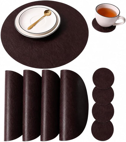Embossed PU Leather Placemats, Waterproof Coffee Coasters, Kitchen Table Mats by JOVONO