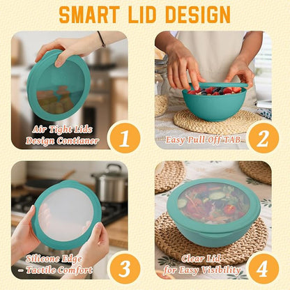 Bowls with Lids, Wheat Straw Bowl Set of 4-40 OZ Cereal Bowls and Silicone Edge - Image 4