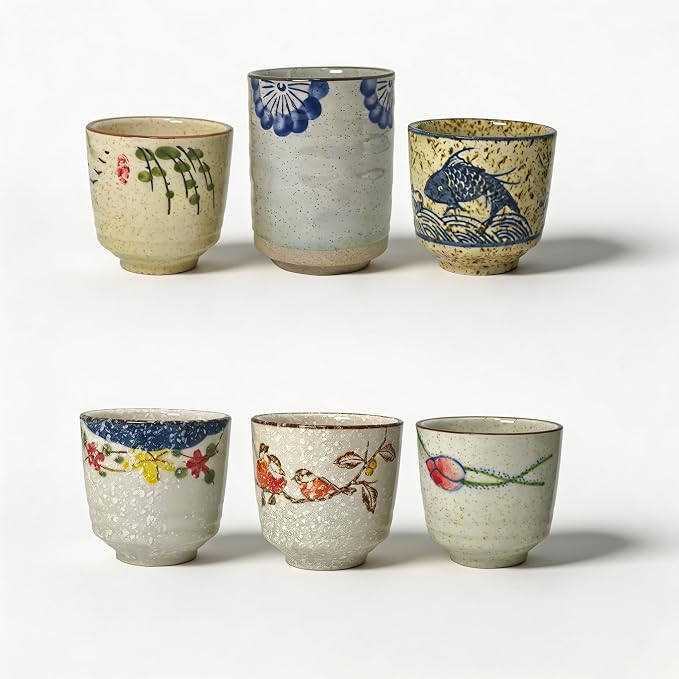 6 Pcs Japanese Tea Cups, 1 Large and 5 Small Ceramic Coffee Cups by BAMXSXBO