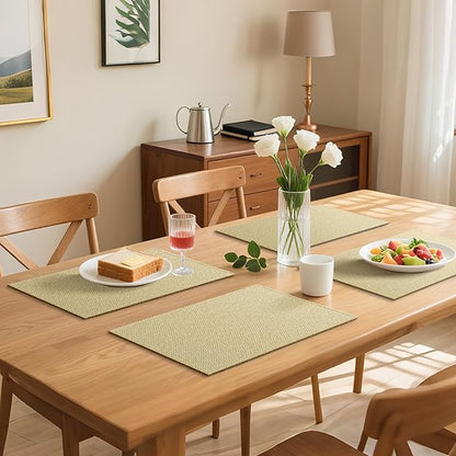 Blue Forest Placemats Set of 4, Dual-Layered Thickened Faux Linen Table Mats Heat Resistant Machine Washable Wrinkle Free Place Mats for Kitchen Dining Outdoor/Indoor (Beige)