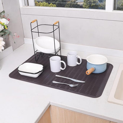 Silicone Dish Drying Mat for Multiple Usage,Easy clean,Eco-friendly,Heat-resistant Silicone Mat for Kitchen Counter or Sink,Refrigerator or Drawer Liner Coffee 3XL 28 inches x 18 inches