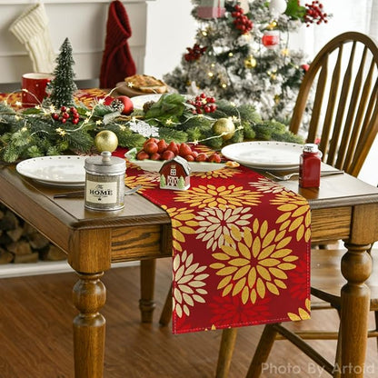 Artoid Mode Red Orange Dahlia Floral 2025 New Year Table Runner, Spring - Image 2