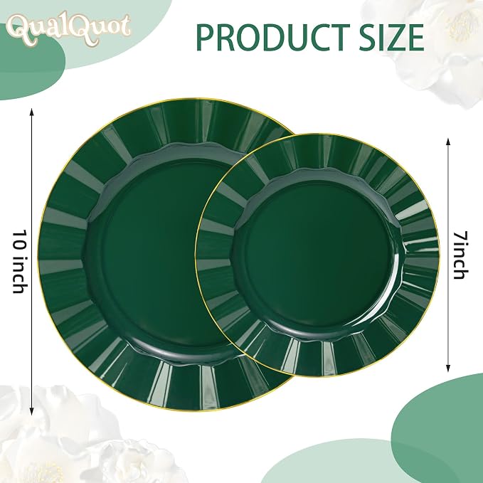 120PCS Dark Green Plastic Plates, Wavy Plates - Image 3