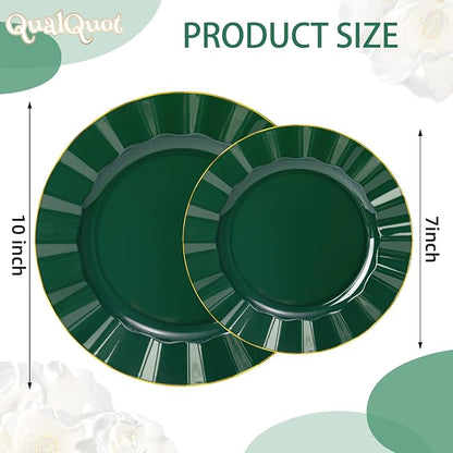 120PCS Dark Green Plastic Plates, Wavy Plates - Image 3