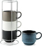 Hasense Coffee Mug Set of 4 - 15 oz Stackable Large Ceramic Ribbed Latte Cup Set by Hasense