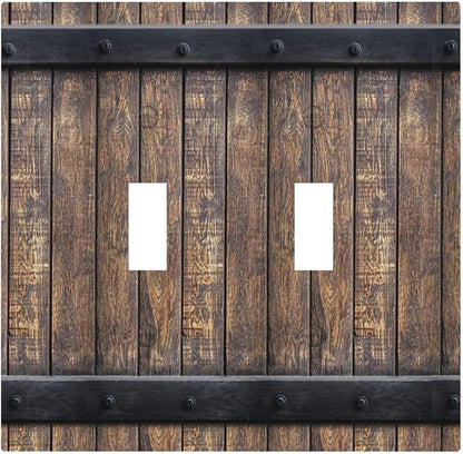 Decorative Light Switch Cover Rustic Barn Door Vintage Country Wood Board 2 Gang Wall Plate Double Toggle Switch Plate Receptacle Electrical Outlet Cover Switchplate for Farmhouse Cabin（2 Pack）