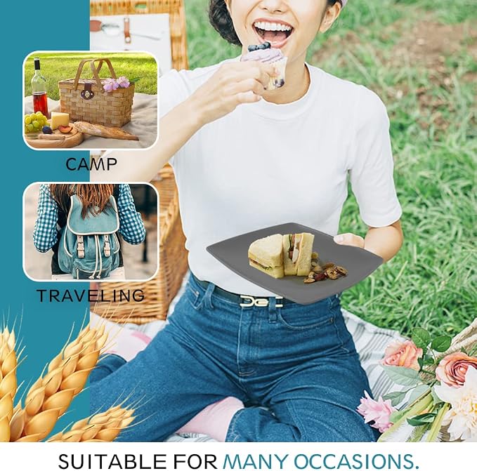 Teivio 16-piece Plastic Wheat Straw Square Dinnerware Set - Image 6