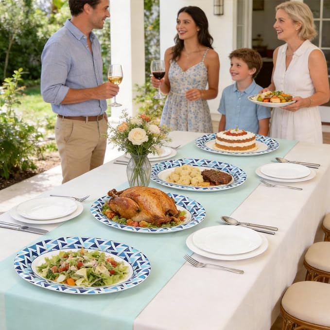 Paper Plates 12 Inch, Microwave Safe, Sturdy Bulk Paper Plates, Elegant Blue - Image 7