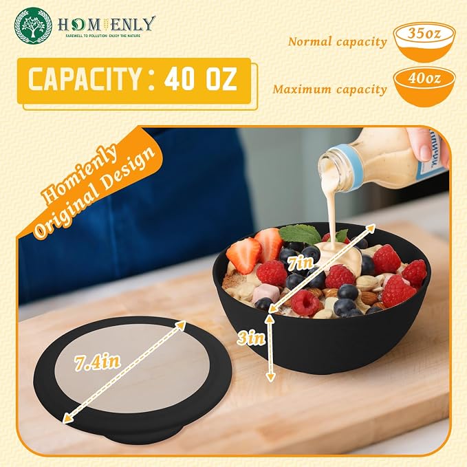 Wheat Straw Bowls with Lids, Unbreakable 40 OZ Salad Container - Image 2