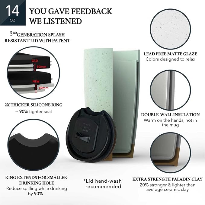 Mora Double Wall Ceramic Coffee Travel Mug - Image 4