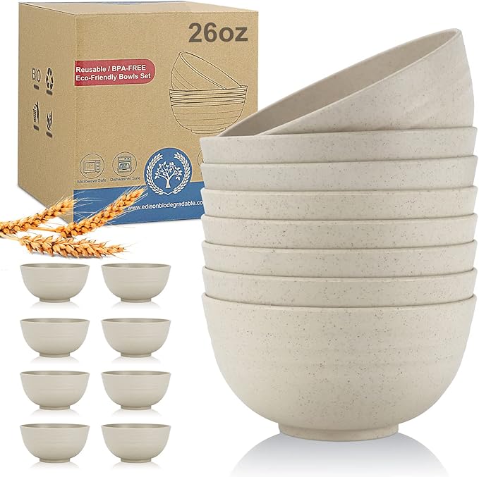 Wheat Straw Bowl Sets, Microwave and Dishwasher Safe Bowls, Kitchen Bowl by WROVA