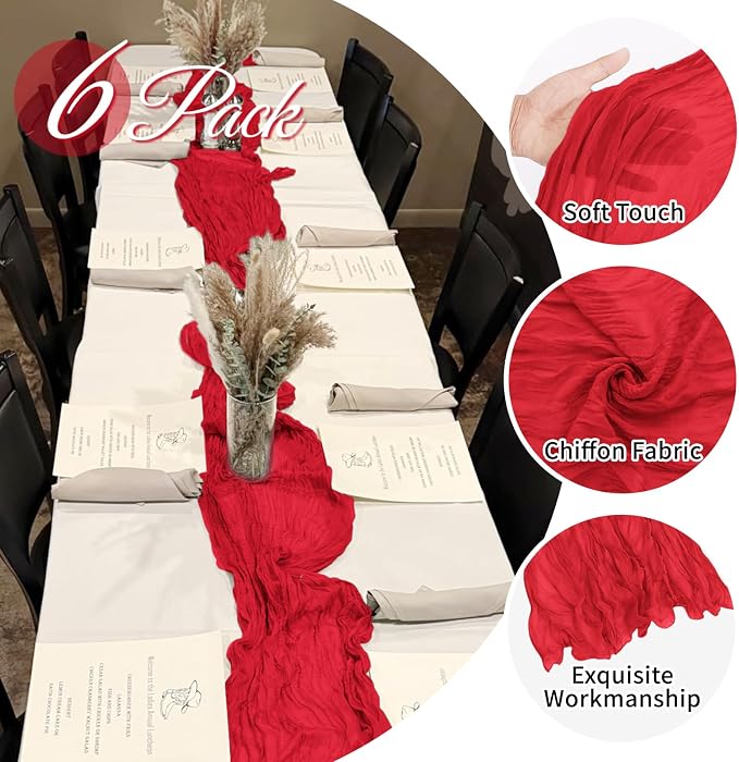 6 Pack Red Cheesecloth Table Runner 20 x 120 Inch Gauze Table Runner Fabric - Image 3