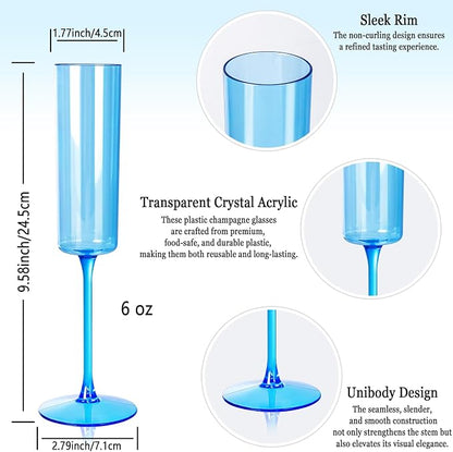 YOUBET 24Pack Blue Champagne Flutes Plastic - Image 6