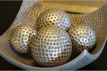Seraphic 5pc Bowl Table Centerpieces for Dining Room, Large Decorative Bowls for Coffee Table Decor, Kitchen, Orbs/Balls Included, Silver