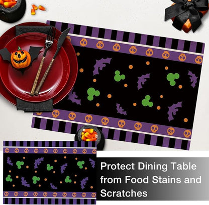 Seliem Purple Halloween Placemats Set of 4 | Bat Skull Polka Dot Dining Table - Image 5