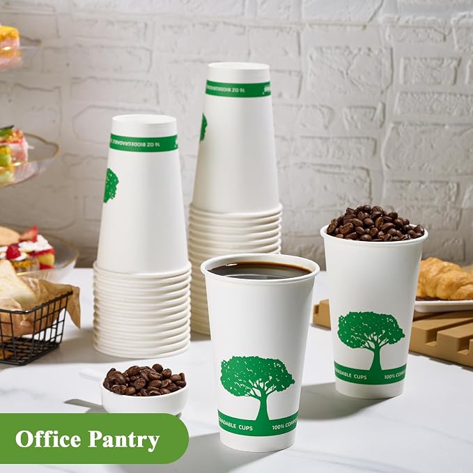 Vplus 240 Pack Compostable Paper Cups, 16 oz Paper Coffee Cups | Biodegradable - Image 3