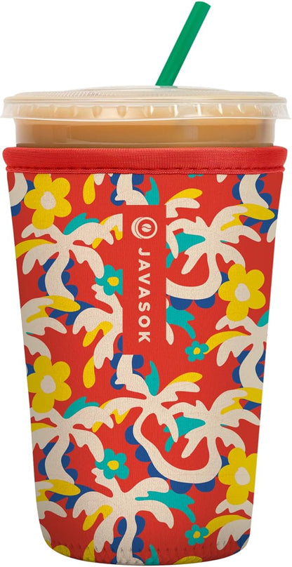 Sok It JavaSok Iced Coffee & Cold Soda Insulated Neoprene Cup Sleeve (Tropical Tangle, Medium: 22-28oz)