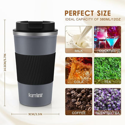 KETIEE Travel Coffee Mug Spill Proof 12oz, Insulated Reusable Coffee Cups - Image 6