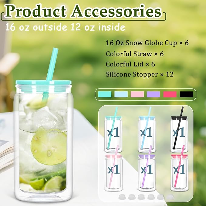 6 Pack 16 Oz Plastic Snow Globe Tumbler, Snowglobe Cups, Colorful | Pre Drilled - Image 6