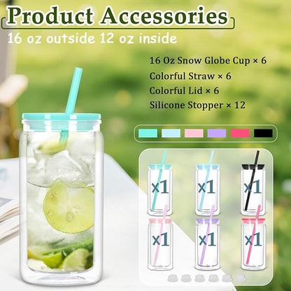 6 Pack 16 Oz Plastic Snow Globe Tumbler, Snowglobe Cups, Colorful | Pre Drilled - Image 6