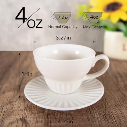 4 oz White Espresso Cups Set of 2, Ceramic Cappuccino Cups - Image 2