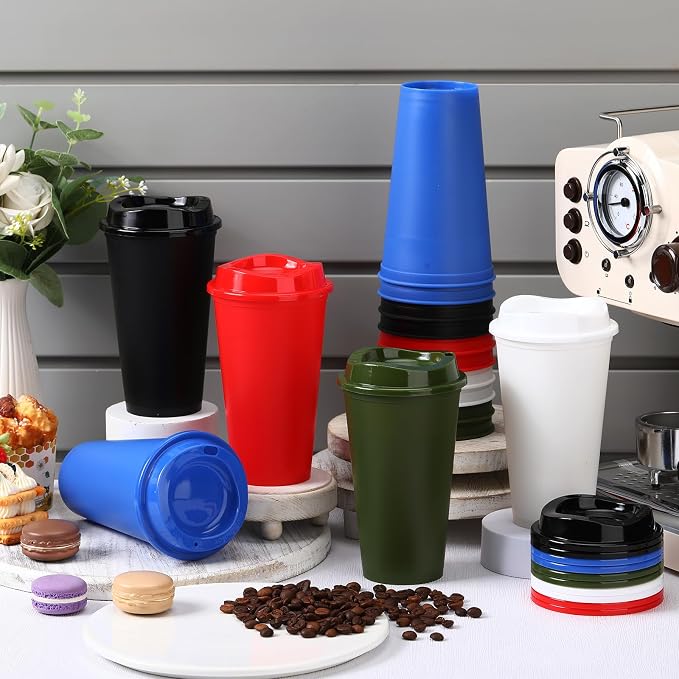 Domensi 15 Pack Reusable Plastic Coffee Cups - Image 3