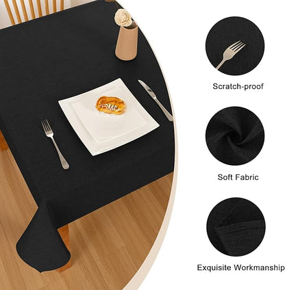 Hiasan Faux Linen Rectangle Tablecloth - Wrinkle and Stain Resistant Washable Table Cloth for Kitchen Dining Room Holiday Table Cover for Party Dinner, Black, 54 x 120 Inch