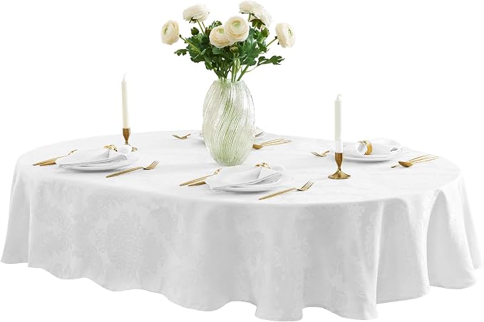 Newbridge Barcelona Luxury Damask Fabric Tablecloth, 60” Wide x 120” Oval - Image 8