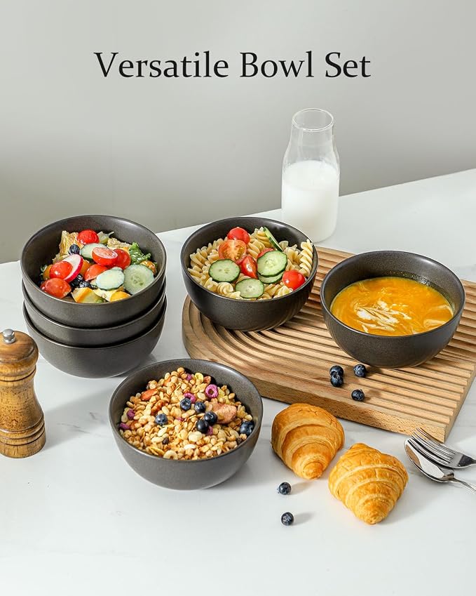 Stoneware Soup Bowls, 24 oz Cereal Bowls Set of 6 - Image 3