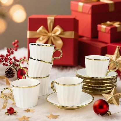 Espresso Cups with Saucers, 3.5 oz Turkish Coffee Cup With Gold Trim, Ceramic - Image 7