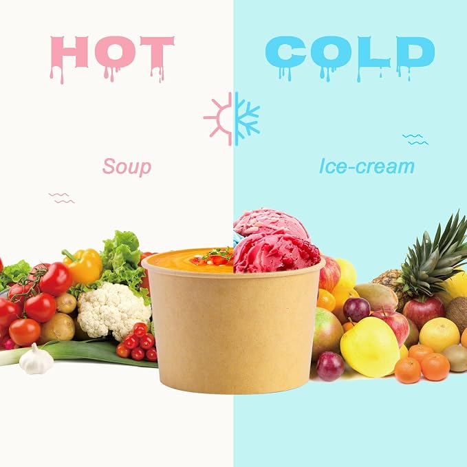Disposable Kraft Ice Cream Bowls 100 Count - 9 oz Paper Sundae Cups | Party - Image 6