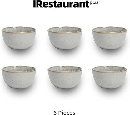 Organic Shape Highland Ceramic Cereal Bowl, 6pcs 5.5 Inch Reactive Glaze Stoneware Rice bowl with Wavy Edge, for Kitchen, Microwave & Dishwasher Safe, Scratch Resistant-grey
