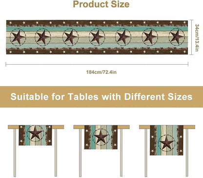 Western Table Runner, Rustic Farmhouse Texas Star Brown Wooden Plank Cowboy - Image 5