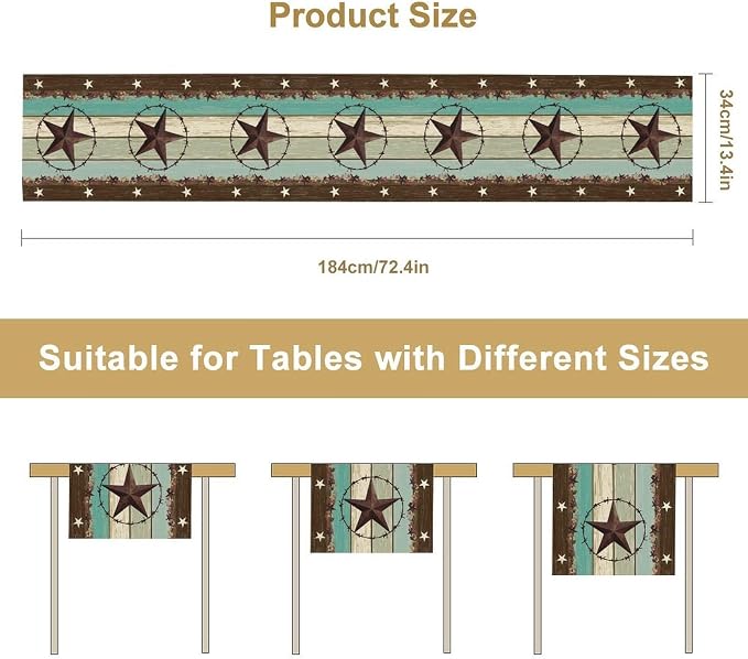 Western Table Runner, Rustic Farmhouse Texas Star Brown Wooden Plank Cowboy - Image 5
