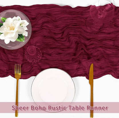 3 Pack Burgundy Cheesecloth Table Runner, 17 x 108 inch, Semi Sheer Boho Cheese - Image 5