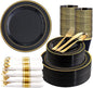 350 Pieces Black and Gold Plastic Plates by WDF