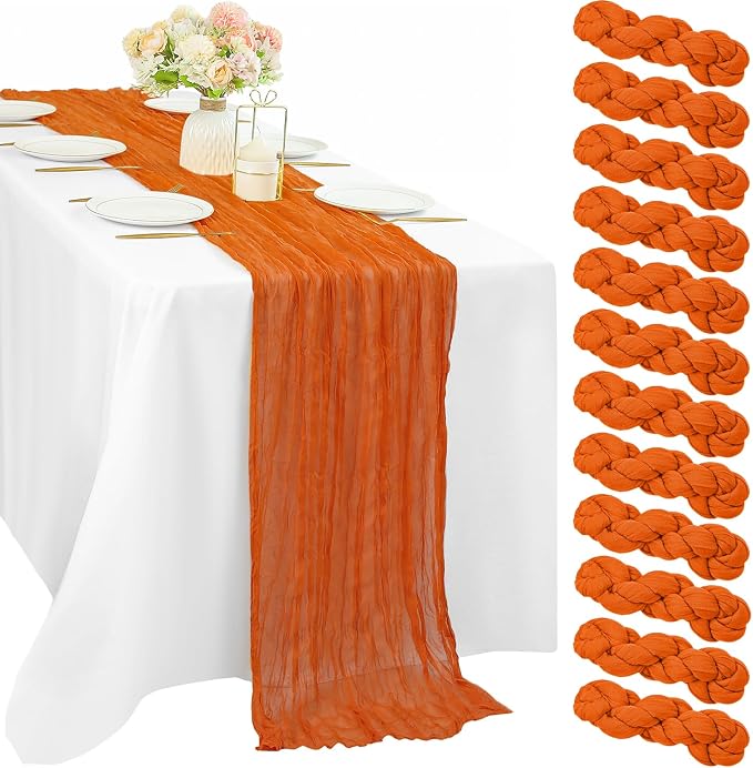12 Pieces 10FT Orange Cheesecloth Table Runner Boho Gauze Fabric Runner by Sunnyline