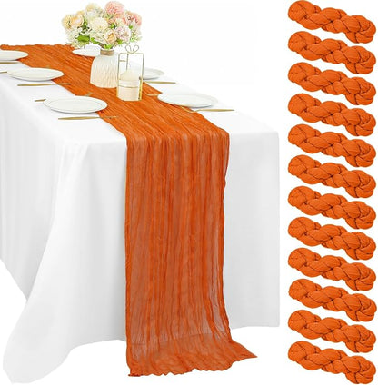 12 Pieces 10FT Orange Cheesecloth Table Runner Boho Gauze Fabric Runner by Sunnyline