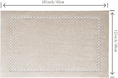 Placemats Set of 6 for Dining Table with Hollow Edge Design- Table Mats 12x 18 Inch, Cloth Place mats Machine Washable (Beige 6pcs)