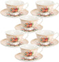 BTaT- Floral Tea Cups and Saucers, 8 oz, Fine Porcelain Teacup Set by BrewToATea