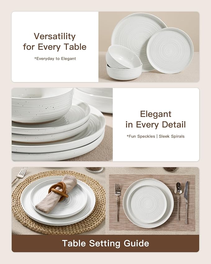 Stoneware Dinnerware Sets for 6, Plates and Bowls, Chip & Scratch Resistant - Image 3