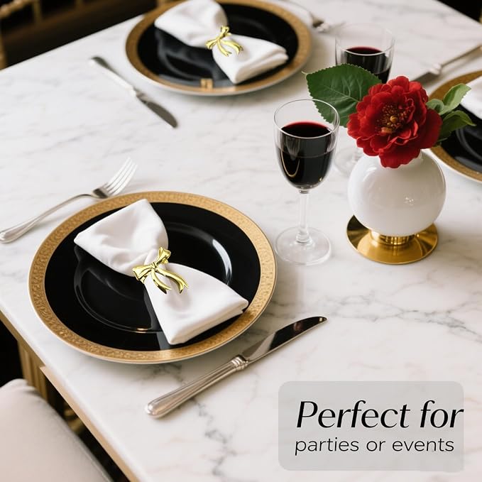 Bow Napkin Rings Set of 12 Shiny Gold Metal Bow Napkin Holders - Image 4