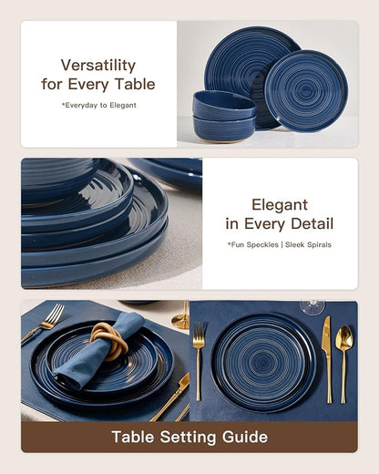Dinnerware Set for 4, Ceramic Plates & Bowls, Abyssal Blue | 12-Piece Ceramic - Image 3