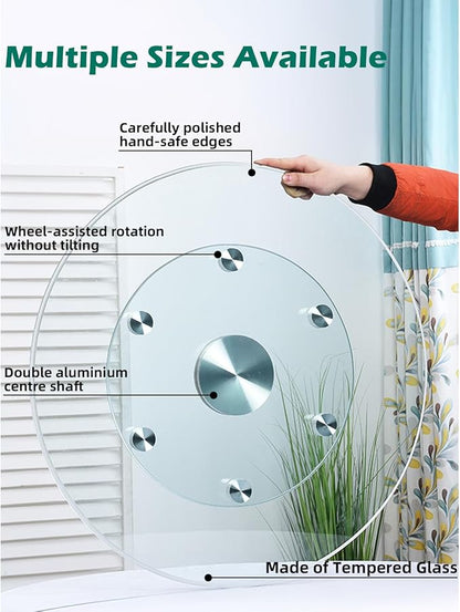 18.9 inch Lazy Susan for Table Top Tempered Glass Rotating Serving Tray for Dining Table, Kitchen Lazy Susan Organizer Spinning Rotating Food Server Party Centerpieces