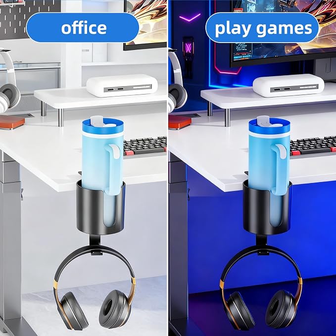 360° Rotating Cup Holder for Desk, Fits 18-40oz, Headphone Hook | U-Shaped - Image 6