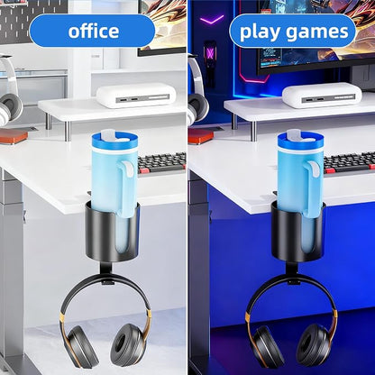 360° Rotating Cup Holder for Desk, Fits 18-40oz, Headphone Hook | U-Shaped - Image 6
