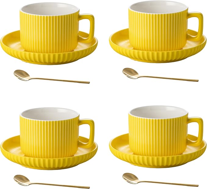 8 Ounce Cappuccino Cups Set of 4, Latte Mugs by AYUCIAPremiumCeramic