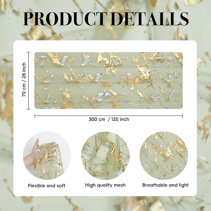 Artoid Mode Marble Pattern Sage Green Gauze Table Runner 10FT, Glitter Metallic - Image 7