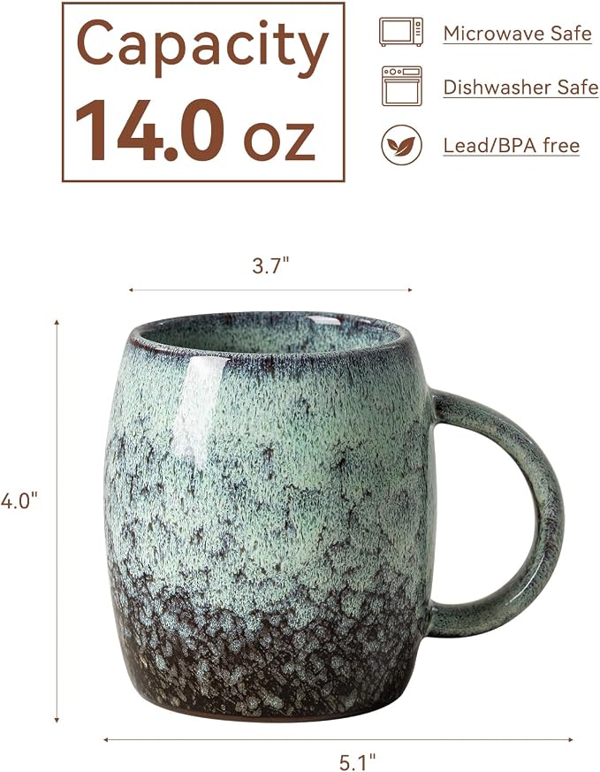Sage & Moss Nebula Ceramic Coffee Mug - 14 oz Unique Reactive Glaze Coffee Cup - Image 8